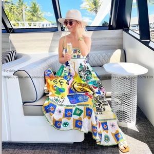 Soleil Summers Full Skirt MIDI Dress In All Over Mixed Media Luxury Print